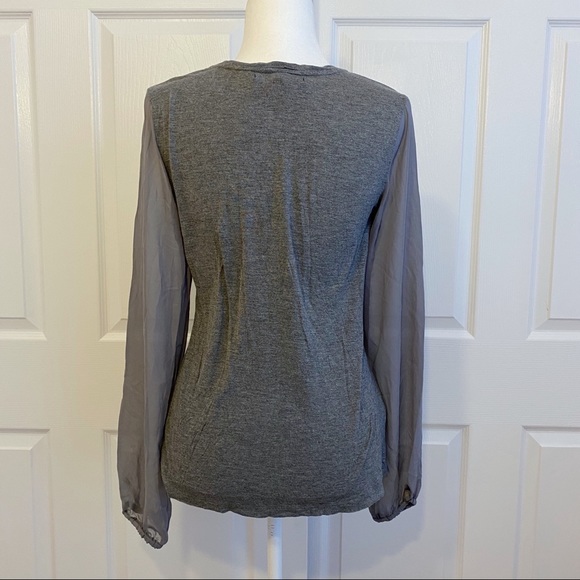BCBG Paris Gray V Neck Sheer Sleeve Blouse Top - Picture 3 of 7